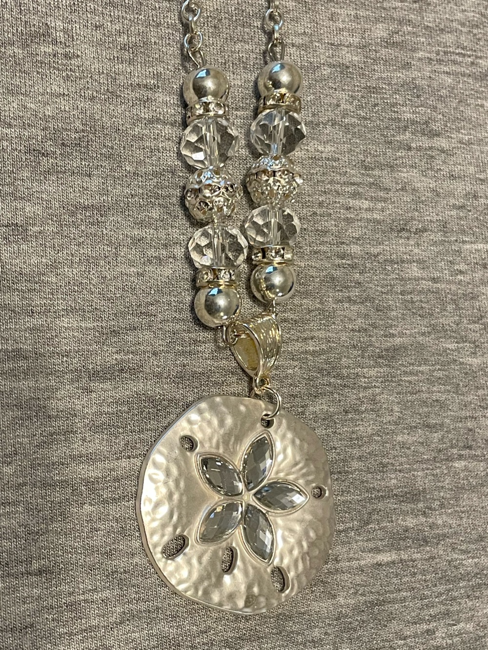 Delicate Silver-Tone Sand-Dollar Necklace with Gorgeous Bead Accents - Picture 3 of 4